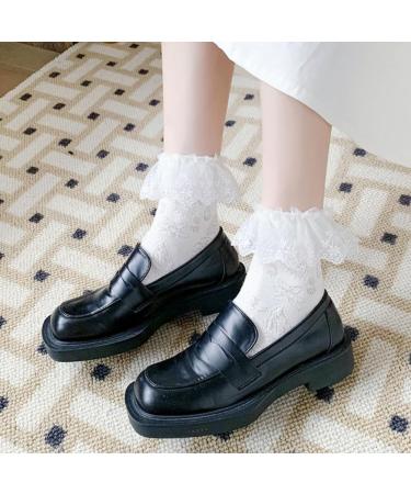 Akamas Women's 4 Pairs Ruffles Pointed Socks - Elegant Cotton Ballet & Gothic Lolita Crew Socks for Girls - Breathable Casual Liner Socks - Buy Online on GoSupps.com