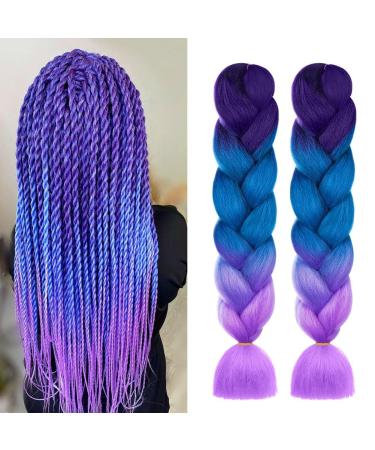 Aomig braids extensions 2PC ombre synthetic hair for braiding 24 "strands of hair for braiding hair single-braid hair braid extensions for hair box braid simple braids (purple/light violet/seaside llau/Seeblau/lake violet/light violet