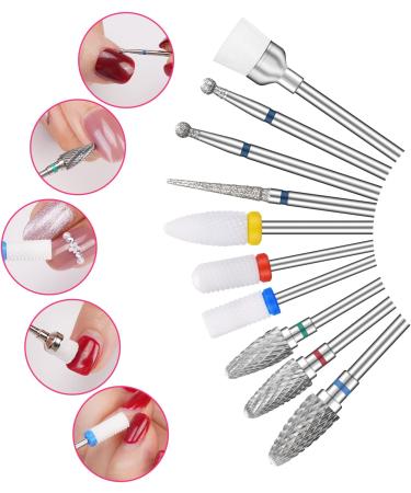 10Pcs Nail Drill Bits for Acrylic Nails Professional Tungsten Carbide and Ceramic 3/32 Nail Drill Bit Set for Remove Cuticles of Engraved Gel Nails or Acrylic Nails - Buy Online on GoSupps.com