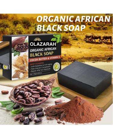 Natural African Black Soap with Cocoa Butter & Vitamin E - Paraben-Free Vegan Gentle for All Skin Types (Lot of 2 - Buy Online on GoSupps.com