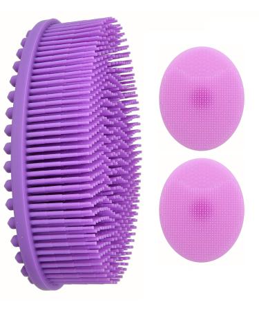 Exfoliating Silicone Body Scrubber with 2 Soft Facial Cleansing Brush  Hygienic Easy to Clean Exfoliating Brush Silicone Loofah  Massager Silicone Bath Body Brush Pink