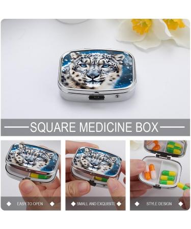 Buy Decorative Blue Eyed Snow Leopard Print Pill Box | 2 Compartment Portable Pill Organizer for Pocket & Purse - Buy Online on GoSupps.com