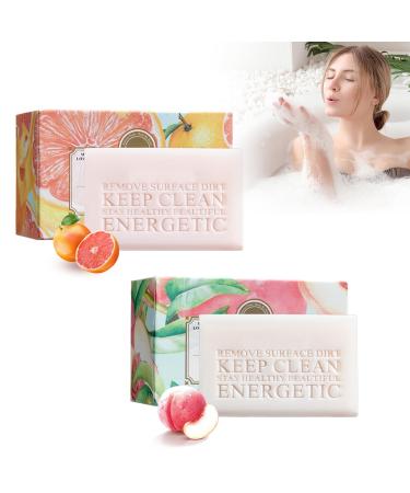2pcs Savon Visage Savon Parfum au Pamplemousse et la P che Savon Solide Savon Artisanal Bio Savon Main/Savon Corps/Idee Cadeau Femme Savon Naturel pour la Peau les Cheveux et le Rasage