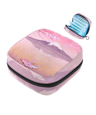Menstruation pad bag with zipper women's napkin bag tampons collecting bags for women and girls (Japanese passportout Fuji branch Sakura flowers landscape)