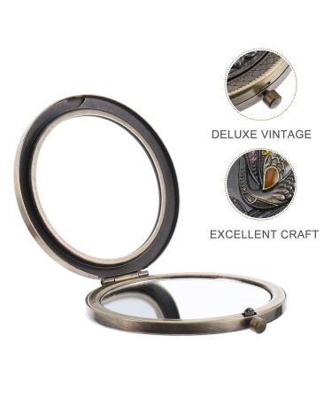 Lurrose Vintage Foldable Mini Makeup Mirror - Portable Metal Round Dual Sided Vanity Mirror for Women - Compact Travel Accessory - Buy Online on GoSupps.com