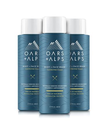 Oars + Alps Mens Moisturizing Body and Face Wash Skin Care Infused with Vitamin E and Antioxidants Sulfate Free California Coast 3 Pack 3ct - California Coast