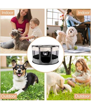 Portable Foldable Pet Playpen for Puppy Cat | Indoor Outdoor Exercise Kennel Tent - Beige & Grey - Buy Online on GoSupps.com