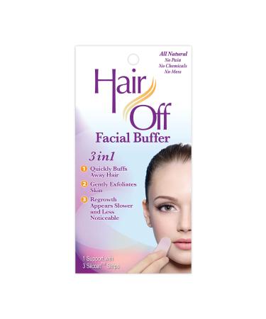 Hair Off Facial Buffer - All-Natural, Pain & Chemical Free Hair Removal - Exfoliates Skin - Slows & Lessens Regrowth - Good for Travel & Touch-Ups (3 Buffers Per Box) 1