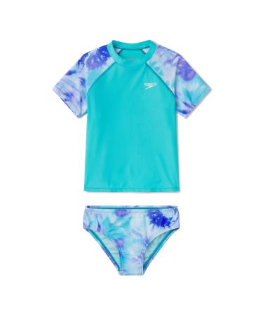 Speedo Girl's Uv Swim Shirt Short Sleeve Rashguard Set Scuba Blue 4