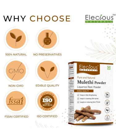 Elecious Multih Powder - Natural Edible Licorice for Skin & Hair Care | Yashtimadhu Powder 200GM - Preservative Free - Buy Online on GoSupps.com