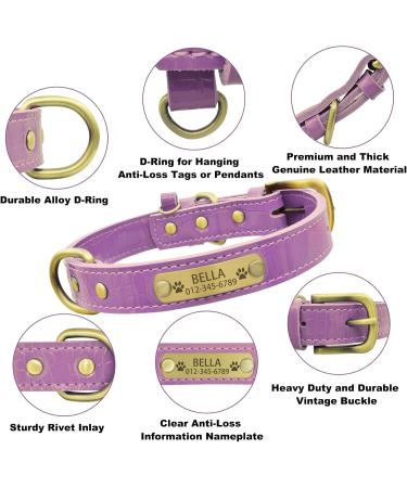 Senristar Personalized Leather Dog Collar - Stylish Engraved Name Tag for Small Medium & Large Dogs (Light Violet L) - Buy Online on GoSupps.com