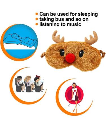 Christmas Reindeer Rudolph Eye Mask for Sleeping - Soft & Fluffy 3D Animal Novelty Blindfold for Kids & Adults - Brown - Buy Online on GoSupps.com