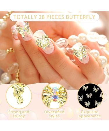 28 pcs Gold Butterfly Nail Charms - 3D Nail Diamonds Rhinestones for Nail Art Design - Buy Online on GoSupps.com