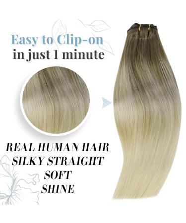 Runature Clip-In Extensions Real Hair 45cm Brown Blonde Balayage Ombre #8/60 - 120g 7pcs - Buy Online on GoSupps.com