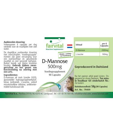 Fairvital | D-Mannose 500mg - pour 15 jours - HAUTEMENT DOSE - 90 g lules - monosaccharide naturel - Buy Online on GoSupps.com