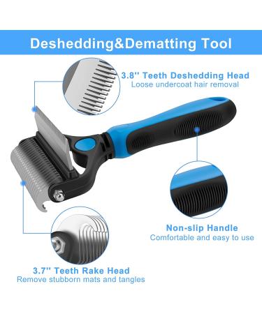 CGBE Double-Sided Undercoat Rake for Dogs & Cats - Shedding Comb and Dematting Tool - Large-Blue - Buy Online on GoSupps.com