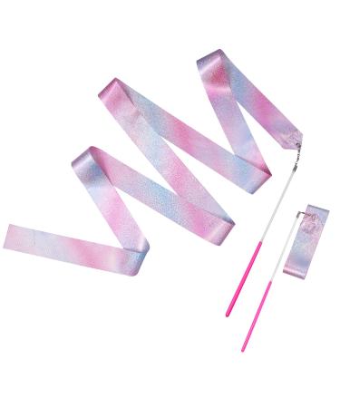 2pcs Ribbons for Gymnastics, 78.7 Inch Sparkling Dance Ribbon Twirling Ribbon with Ribbon Dancer Wand for Kids Girls Adults Artistic Dancing Training Party Favor