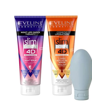 Slimming Body Cream Bundle - Eveline Cosmetics Slim Extreme 4D Duo: Scalpel Concentrated Slimming Cream Super Concentrated Cellulite Slimming Hot Cream + Free Travel Bottle - Skin Tightening Solution
