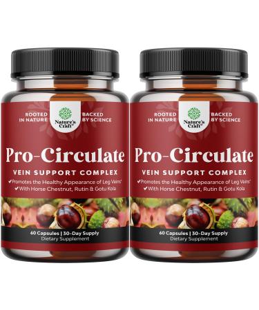 Vein Support Supplements Leg and Veins - Full Body Circulation Supplement for Spider & Varicose Veins and Improved Flow with Horse Chestnut Extract - Vegan Non-GMO Capsules - 60 Count (2 Pack) 60 Count (Pack of 2)