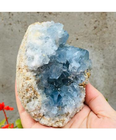 1pc Natural Celestite geode Quartz Cluster Crystal Stone Home Decorated Stones Sphere PEIQIYIN Stone Mineral Specimen - Buy Online on GoSupps.com