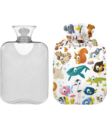 Naanle Zoo Animals Heat Bottle with Cover | 1L Transparent Hot Water Bottle for Bed Hand & Feet Warmer | Pain Relief & Cold Therapy - Buy Online on GoSupps.com