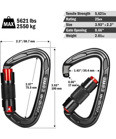FresKaro 25KN Auto Locking Climbing Carabiner Clips - UIAA Certified Heavy Duty Carabiners for Rock Climbing, Rappelling, Mountaineering - D Shaped, 3.93 Inch, Black (3PCS) - Buy Online on GoSupps.com