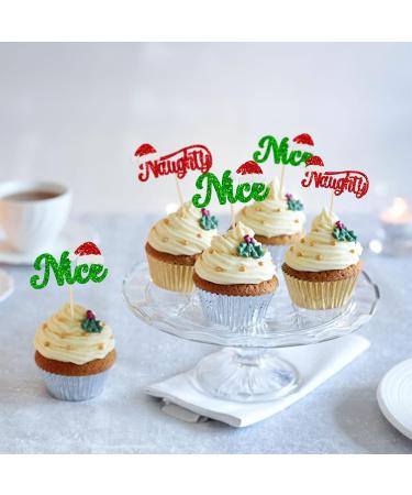 24Pcs Naughty or Nice Cupcake Toppers Glitter Santa Hat Merry Christmas Cupcake Picks Naughty Or Nice Cake Decorations for Merry Christmas Santa Happy New Year Holiday Birthday Party Supplies Green Red-24pcs - Buy Online on GoSupps.com