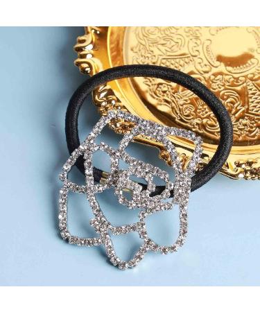 Yheakne Rhinestone Flower Hair Tie Scrunchies - Silver Crystal Ponytail Holder for Women and Girls - Buy Online on GoSupps.com