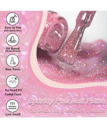 Glitter Nail Polish - Translucent Sparkly Nail Polish - Reflective Pink Nail Varnish - 60 Second Quick Dry Nail Polish - No Bake No Chip Breathable Nail Polish Long Last for Women - Buy Online on GoSupps.com