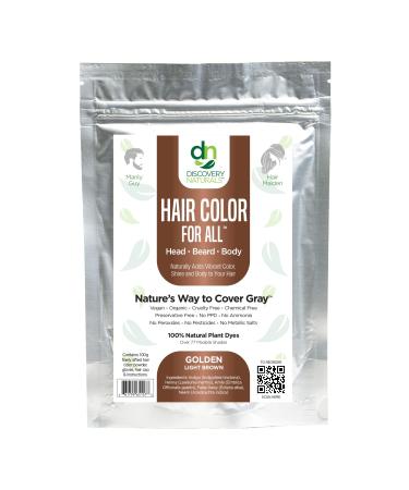 Discovery Naturals - Golden Light Brown Natural Henna Hair Color For Men & Women  100% Natural & Chemical-Free Dye for Hair & Beard  Easy To Use & Blends Well In Hair