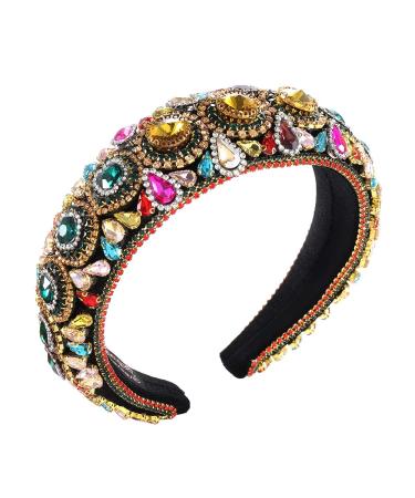 Rhinestone Padded Headband Baroque Crystal Embellished Hairbands Colorful Beaded Headbands Fashion Bejewelled HairHoop Accessory for Women Girls