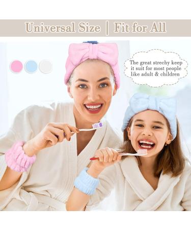 9PCS Coral Headband and Wristband Kit for Women - Super Soft Spa Headband for Skincare, Bathing, Yoga - Makeup Bowknot Headband Set (Pink, Blue, White) - Buy Online on GoSupps.com