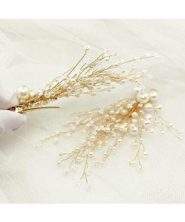 Pearl Bridal Hair Clips - 2pcs Gold Vine Wedding Hair Accessories - Buy Online on GoSupps.com