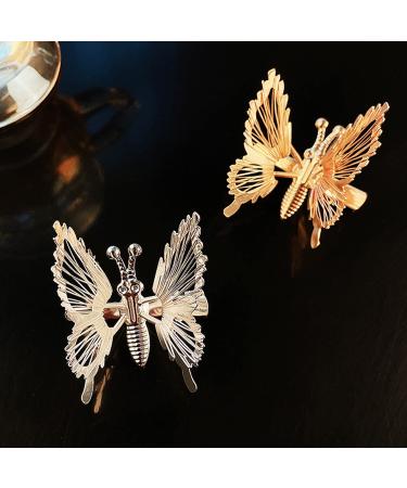 3D Butterfly Hair Clips 2 Pack - Gold & Silver Metal Non-Slip Hair Accessories for Women - Cute Butterfly Hair Styling Decoration - Buy Online on GoSupps.com