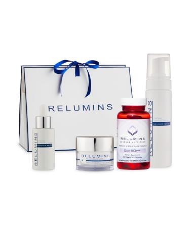 Relumins Advance Morning Radiance Routine Set Facial Cleanser Repair Serum Glow Cream & Gluta1000 Capsules - Hydration Nourishment Smooth Radiant Daily Skincare Valentines Bundle Gift for Women