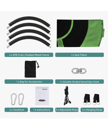 SONGMICS 40 Inch Saucer Tree Swing | 700 lb Load Capacity | Textilene Fabric | Hanging Kit Included | for Kids Outdoor and Indoor Play | Heavy Duty and Safe | Easy Installation | Green and Black - UGSW001G01 - Buy Online on GoSupps.com