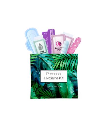 Menstrual Kit All-in-One | Convenience on The Go | Single Period Kit Pack for Travelling Tweens & Teenagers | Individually Wrapped Feminine Hygiene Products (Green Ferns)