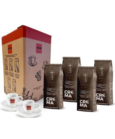 Aiello Cafe Aiello Special Box 4 x 250g Soft Pack ground crema Medium roast in a protective atmosphere with a flue protection valve + pairs of cups with saucers
