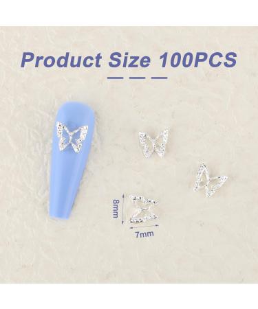 100pcs Silver 3D Alloy Butterfly Nail Charms | Hollow Nail Gems for DIY Manicure | Women's Nail Jewelry Accessories - Buy Online on GoSupps.com