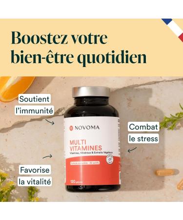 NOVOMA Multivitamins and Minerals 29 Vitamins & Minerals A B C D3 E K2 + Magnesium & Zinc 120 Capsules Immunity Dietary Supplement for Women and Men Made in France - Buy Online on GoSupps.com