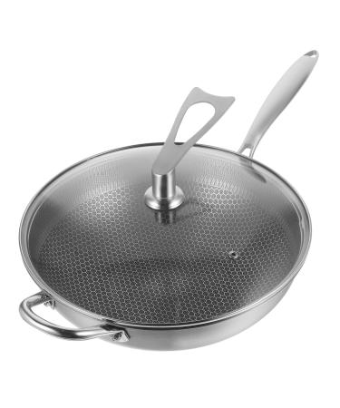 OUNONA Honeycomb Wok Non Stick Cooking Utensils Griddle Baking Pans Roasting Pan Non Stick Fry Pan Work on Induction Stove Wok Non Stick Wok Stainless Steel Handle Chinese Style