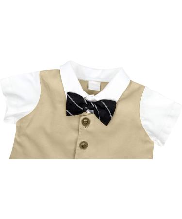 AmzBarley Baby Boys Gentlemans Tuxedo Romper Suit | Kids Formal Outfit with Shirt, Pants, Vest, Bowtie | Birthday Party Holiday Attire | Khaki 104 6-12 Months - Buy Online on GoSupps.com