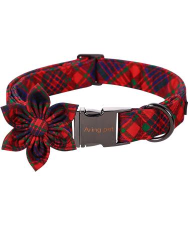 Aring Pet Christmas dog collar cute checkered dog collar with flower comfortable Christmas dog collar with metal buckle for small medium-sized and big boys and girls dogs S C: Christmas caro