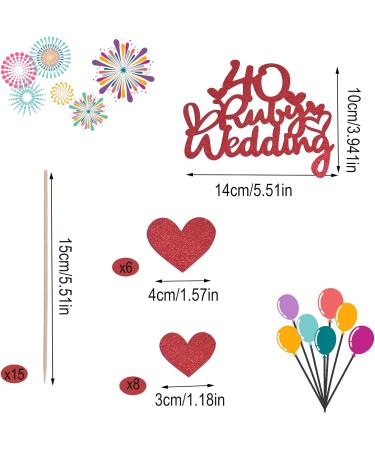 1 Pc 40th Anniversary Cake Toppers Ruby Wedding Cake Toppers with 14Pcs Heart Cake Decorations Toppers Red 40th Wedding Anniversary Cake Decorations Glitter Cake Topper for Celebration Party Supplies - Buy Online on GoSupps.com