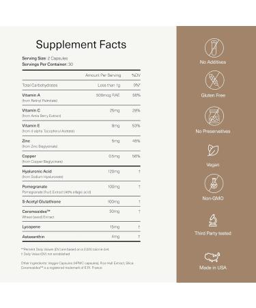 Revitalize Skin Supplement for Wrinkles Fine Lines Hydration Anti Aging Longevity - Nail Skin Hair Vitamins - Phytoceramides Lycopene Hyaluronic Acid Pills - Gluten Free Non GMO Vegan - 60 Capsules - Buy Online on GoSupps.com