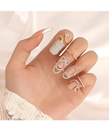 Rhinestone Finger Nail Rings Set - Gold Metal Nail Jewelry for Women (4pcs) - Buy Online on GoSupps.com
