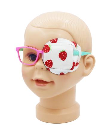 3D Cotton & Silk Eye Patch for Kids | Girls Eye Patch for Glasses | Medical Eye Patch for Children with Lazy Eye (Strawberry Left Eye) To Cover Left Eye Red Strawberry