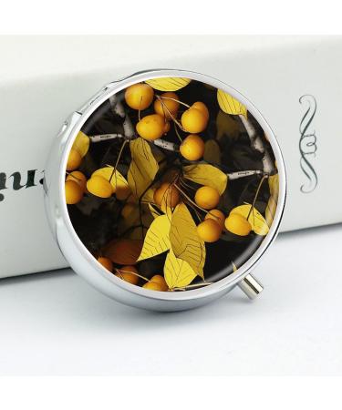 Travel Pill Box - 3 Compartment Organizer with Yellow Leaves & Fruits | Portable Medicine Case for Purse & Pocket - Buy Online on GoSupps.com