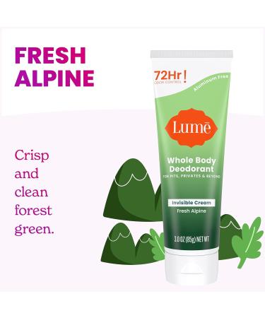 Lume Whole Body Deodorant - Invisible Cream Tube - 72 Hour Odor Control - Aluminum Free Baking Soda Free Skin Safe - 3.0 ounce (Pack of 2) (Fresh Alpine) Fresh Alpine 3 Ounce (Pack of 2) - Buy Online on GoSupps.com