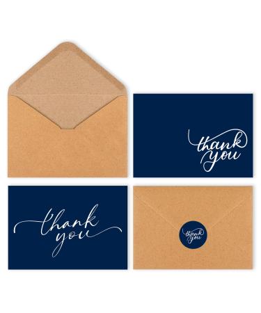 Baoswi 50 Pack Thank You Cards With Envelopes & Stickers Blank Navy Thank You Cards for Baby Bridal Shower Graduation Wedding Bridal Thank You Cards Brown Paper Envelopes and Stickers Thank You Notes